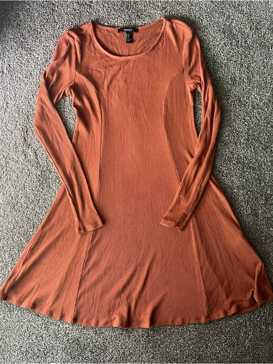 Forever 21 Dresses & Skirts - Forever 21 Rust Orange Long-Sleeve Ribbed Fit-and-Flare Dress
